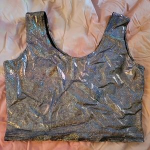 NWOT Black holographic crop top